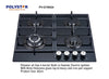 Polystar 4 Burner Gas Hob With Glass Cooktop With Auto Ignition | PV-GT60G4