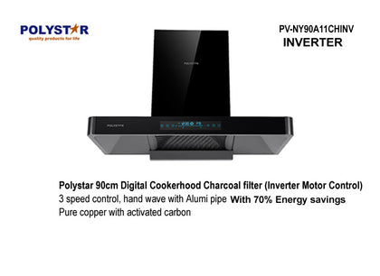 Polystar 60x90mm Inverter Digital Display Cooker Hood Rangehood Charcoal Filter |PV-NY90A11CHINV