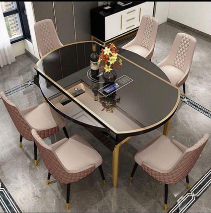 Modern Exclusive Dinning Table Glass Top Set With 6 Sitting Chair | 2024A