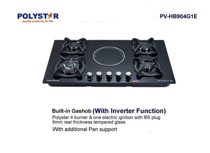 Polystar 4 Burner + 1 Hot Plate Built-In Inverter Gas hob | PV-HB904G1E