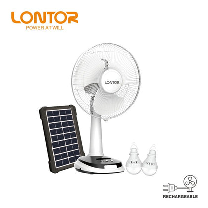 Lontor 12 Inches Rechargeable Fan With Bulb Solar Panel |CTL-CF025SP-12